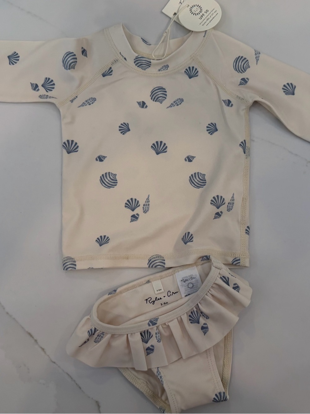 NWT Rylee + Cru Seashell Rashguard Swim Set 3-6M UPF 50